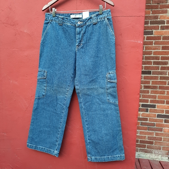Vintage Tommy Hilfiger Y2K Crop Jeans Cargo Pocket Hi Rise Mom Denim NEW - Picture 3 of 13